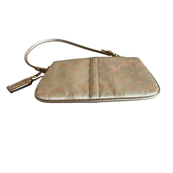 COACH Khaki/Gold Signature C Canvas Leather Trim Zip Clutch Wristlet Hang Tag - Picture 8 of 9